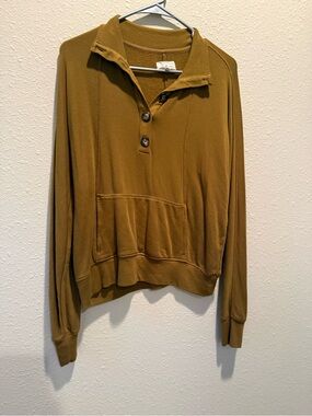 Lou & Grey Mustard Henley Pullover with Kangaroo Pocket